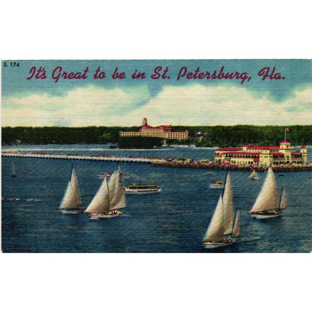 Vintage St Petersburg FL Linen Postcard Million Dollar Pier Vinoy Park Hotel 174