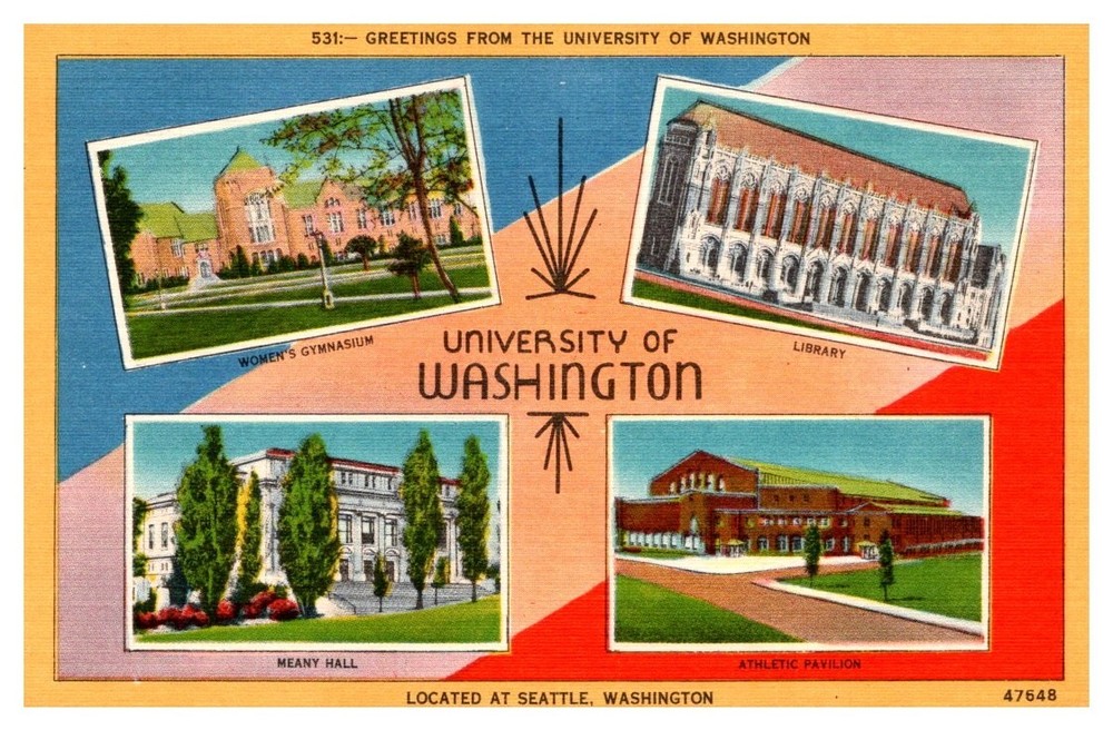 1930s Four Views of University of Washington Campus in Seattle Vintage Postcard