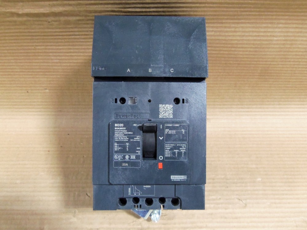 Square D BDA BDA36020 3 Pole 20 Amp 600V PowerPact Circuit Breaker