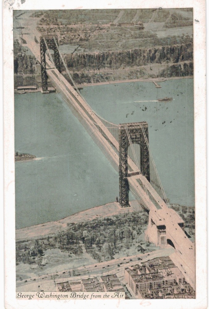 NYC George Washington Bridge From Air Aerial Lumitone 1940 New York City