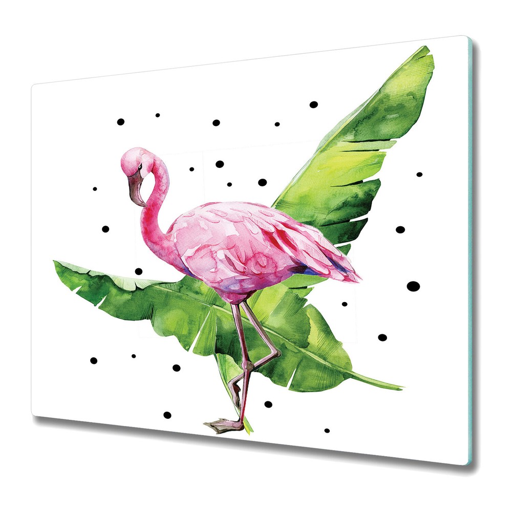 Glass Induction Ceramic Hob Cover Flamingo Watercolour Tropical Floral 60x52