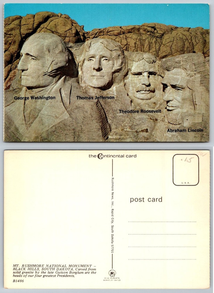 Mount Rushmore National Monument SD Postcard Presidents Continental Card
