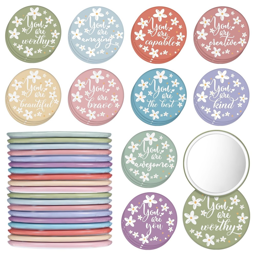 30 Pcs Motivational Compact Mirrors Bulk Inspirational Pocket Mirrors for Gifts