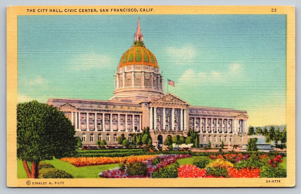 Vintage San Francisco City Hall Civic Center Linen Postcard by Stanley A Piltz