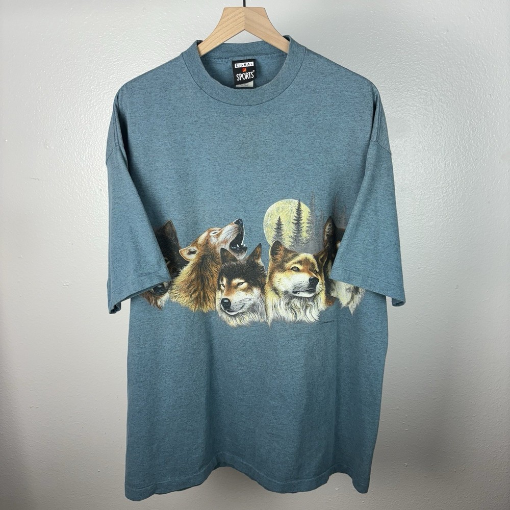 Vintage Habitat 90’s Wolf Moon Wrap Around AOP Single Stitch T Shirt Size 2XL