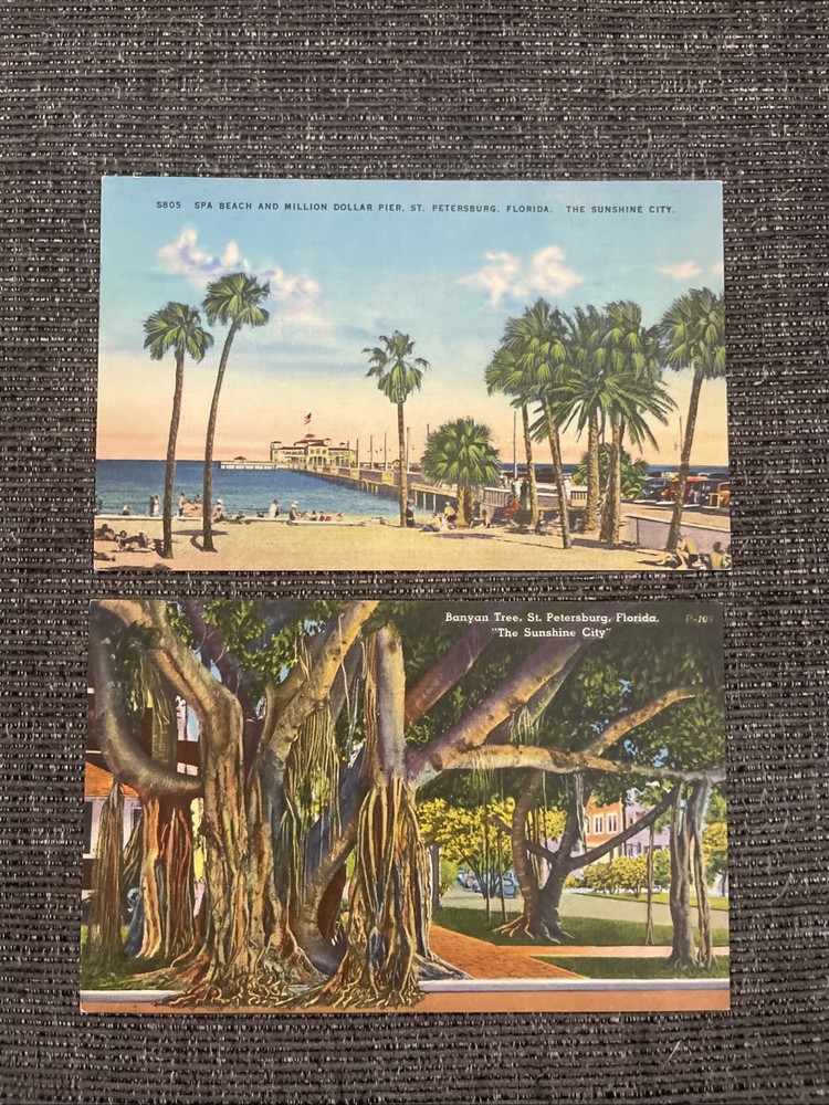 Linen Postcards St. Petersburg, FL~ Spa Beach & Million $ Pier • The Banyan Tree