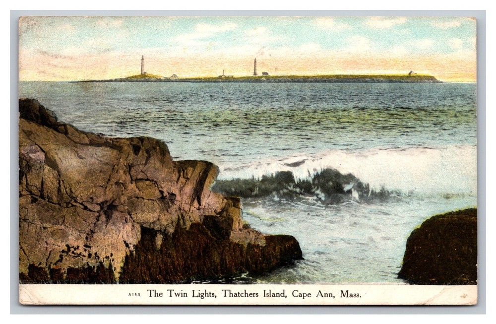 Cape Ann MA Thatchers Island The Twin Lights Divided Back Postcard Posted 1909