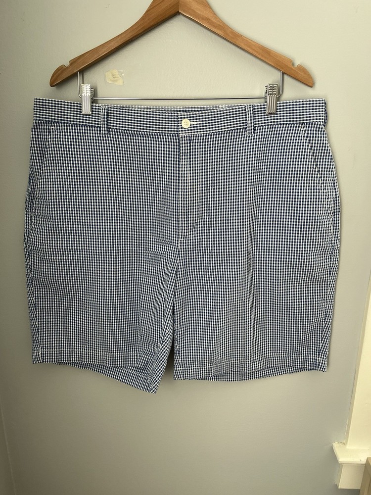 JOS A BANK, Men’s White N Blue PLAID SHORTS FLAT Front 100% COTTON Size 40