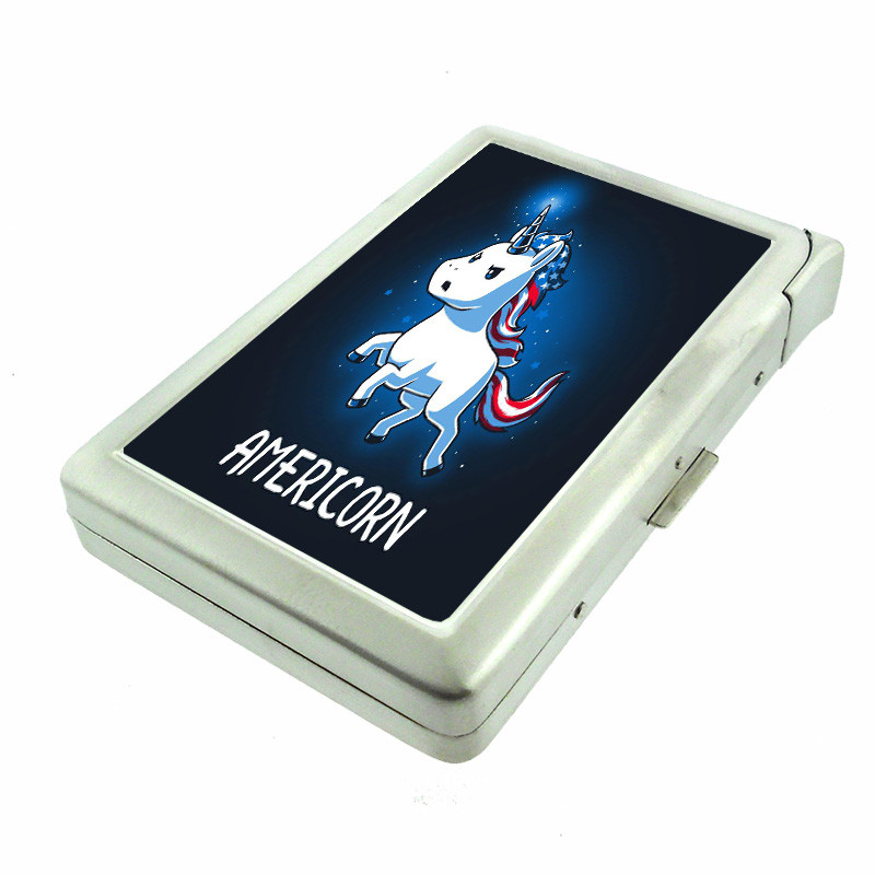 Americorn Em1 100's Size Cigarette Case with Built in Lighter Metal Wallet