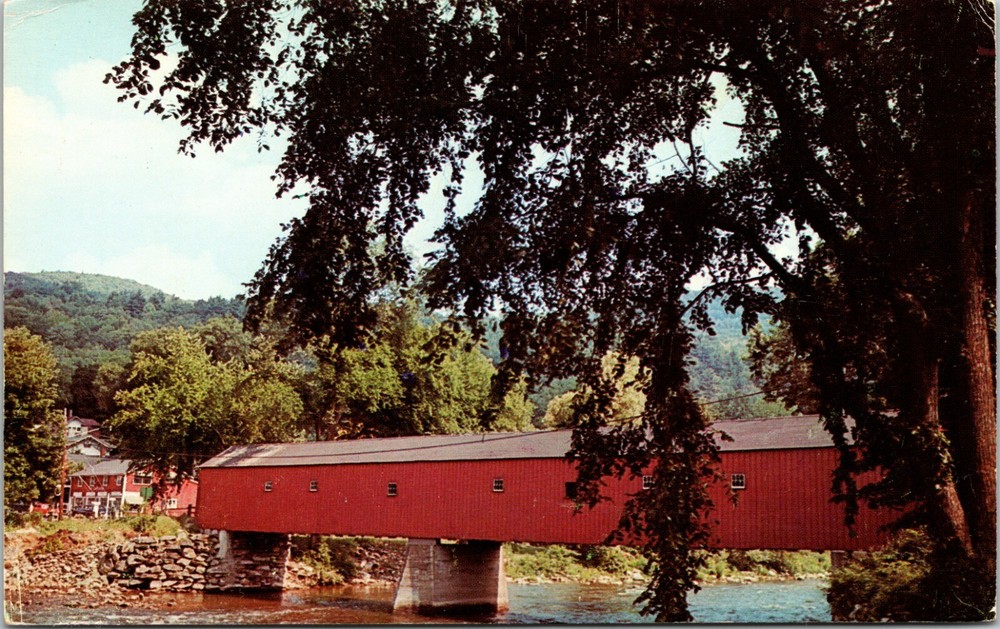 Covered Bridge at Housatonic River West Cornwall Connecticut Vintage Postcard
