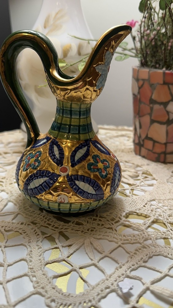 Vintage Decorato A Mano in Oro ZECCHINO Italian Mosaic Pitcher 5”