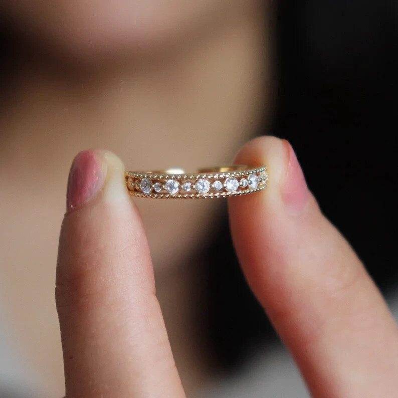 2 Ct Round Simulated Diamond 14k Yellow Gold Plated Wedding Eternity Band Ring