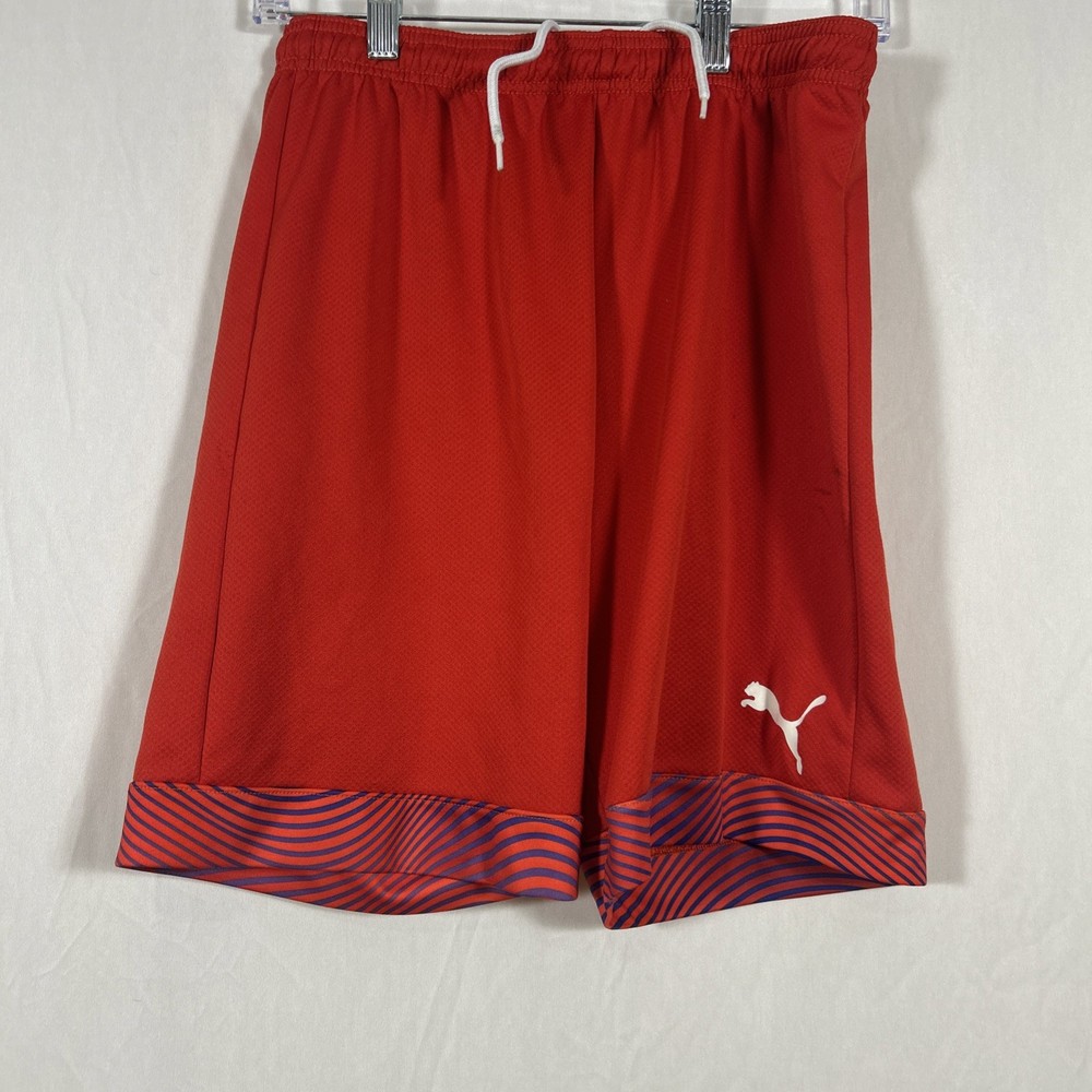 Puma Men’s Athletic Shorts Red Size M Drawstring Mesh Activewear Pre-Owned