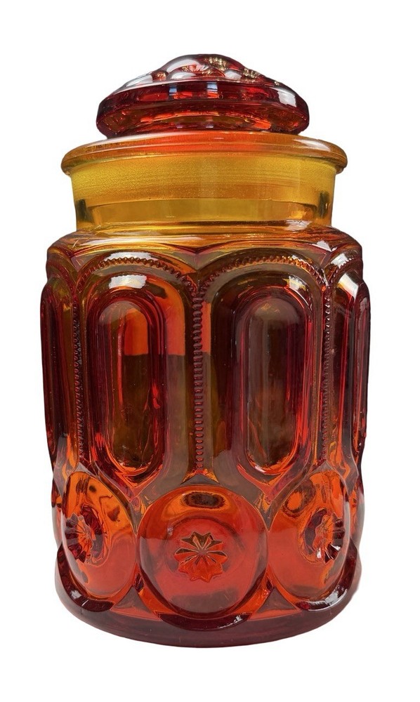 Vtg MCM Amberina Red LE Smith Moon & Stars Canister 9.5