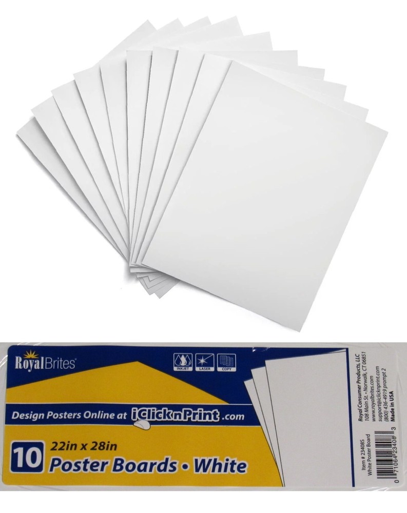 NEW 100-PACK Royal Brites 22″x28″ White Poster Board 11 pt 250 gsm 2-Side 23408