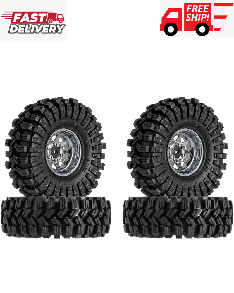 INJORA 1.0 Beadlock Wheel Mud Tires Set Deep Dish 1.0