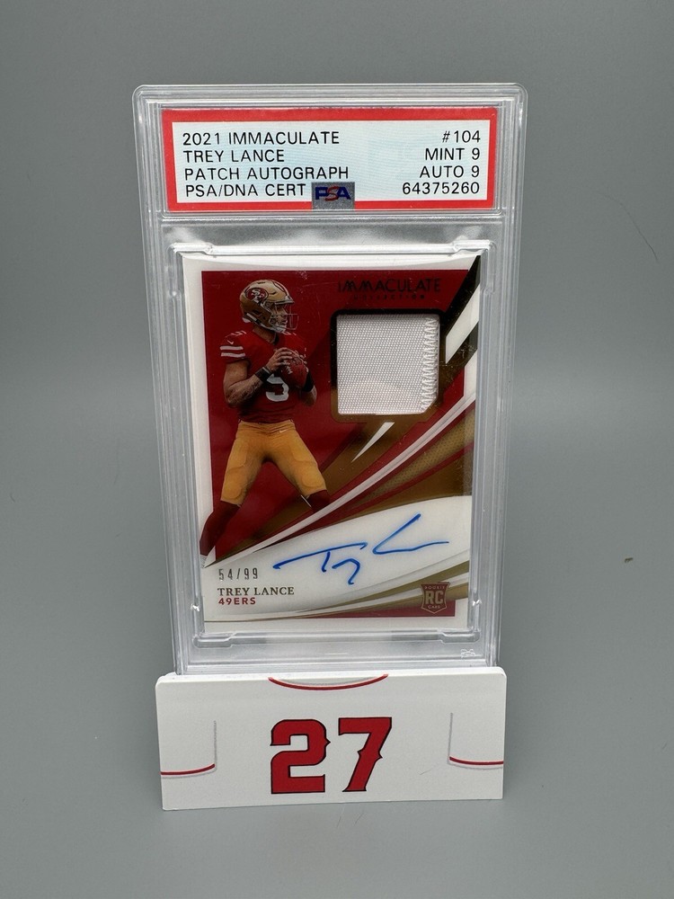 Trey Lance 2021 Immaculate True Rookie Patch On Card Auto 54/99 Card #104 PSA 9