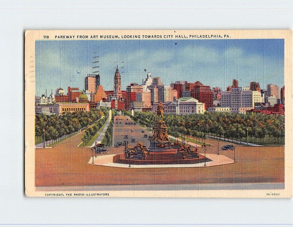Postcard Parkway from Art Museum Looking Towards City Hall Philadelphia PA