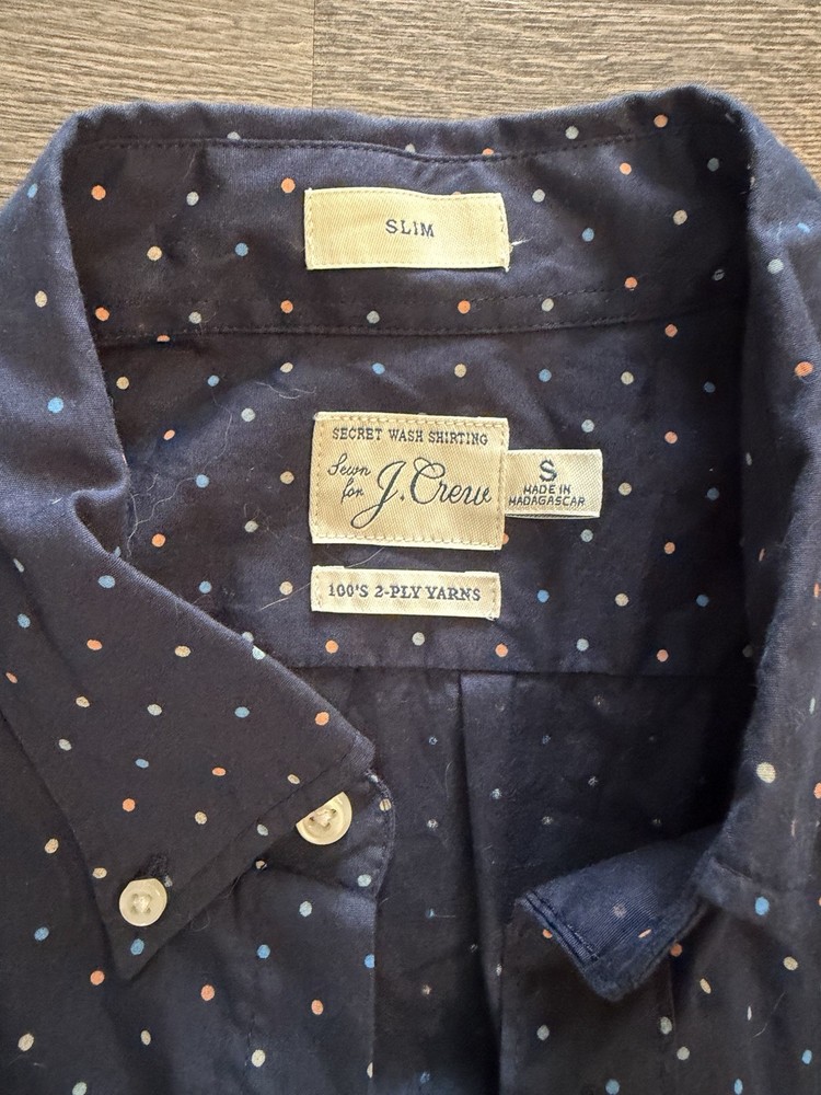 J.Crew Small Slim Blue Dotted Dot Stretch Mens Long Sleeve Shirt Button Down
