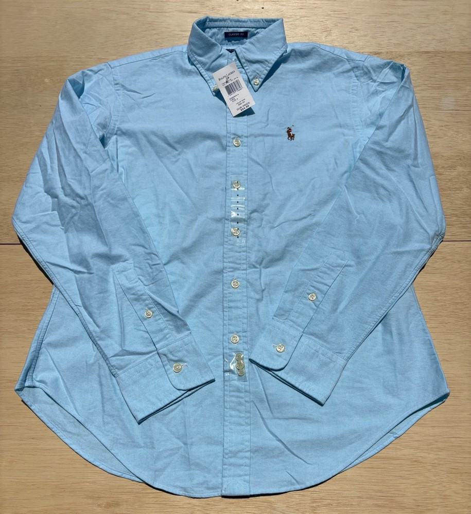 Ralph Lauren Womens Size 8 Blue Button Down Shirt Cotton Oxford NWT