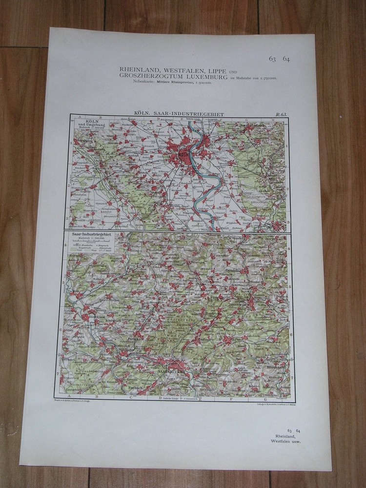 1930 Vintage Map Of Vicinity Of Cologne Köln Saar Saarbrücken Saarland Germany