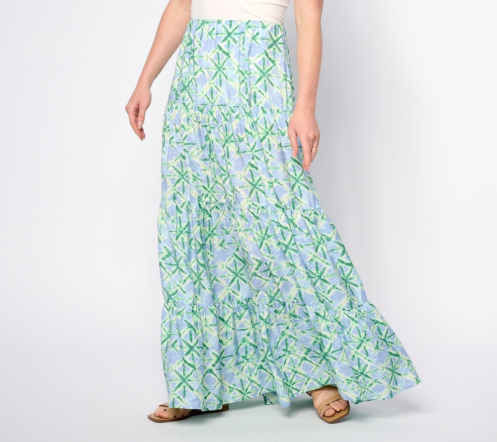 Peace Love World Women's Petite Skirt PL Boheme Printed Pull-On Green A643862