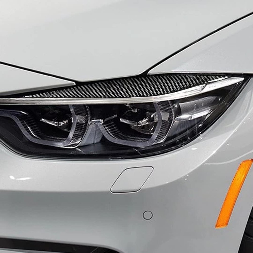 Real Carbon Fiber Headlight Eye Lid Eyebrow Eyelid Cover Trim For BMW