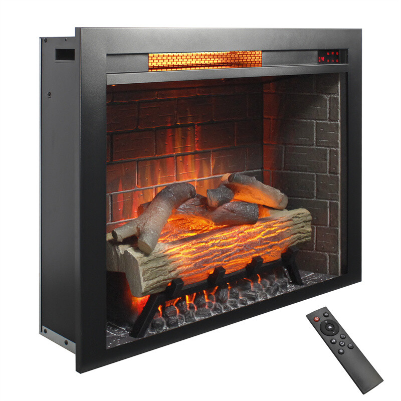 28in Infrared Electric Fireplace Insert, Touch Panel Heater with Cracking Sound