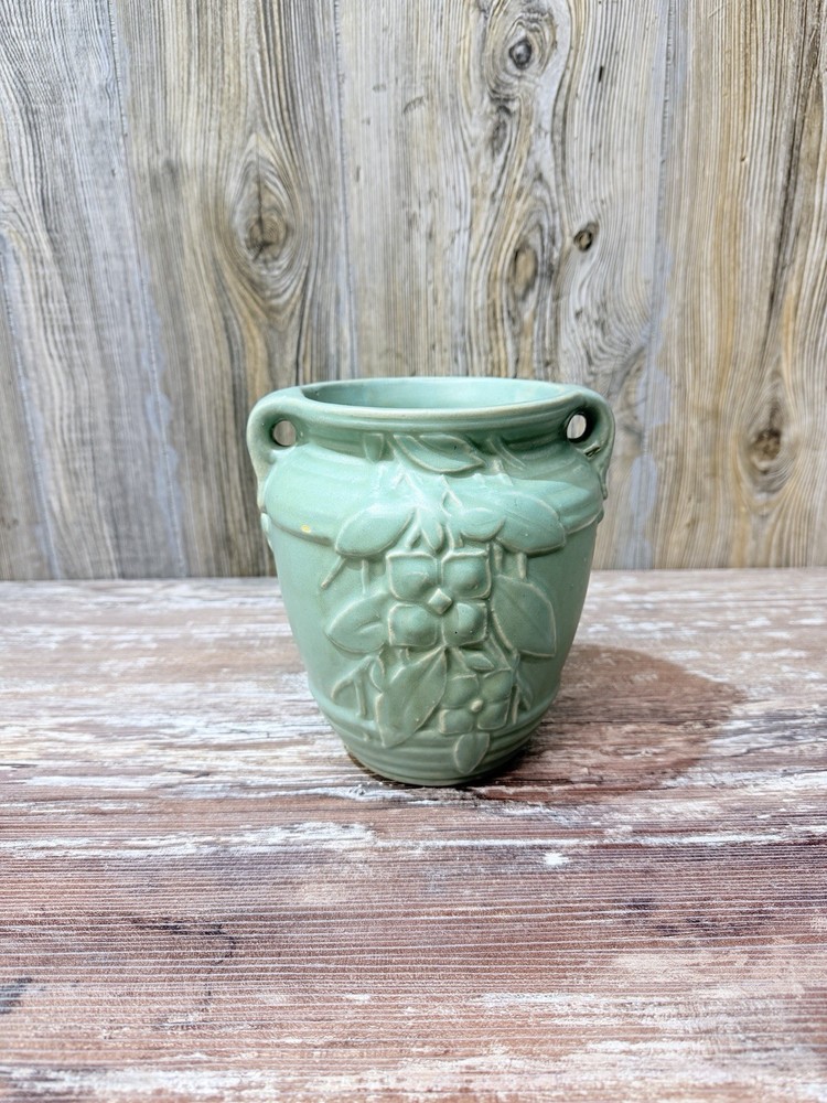 Vintage NELSON McCOY Kousa Dogwood Vase Roseville Pottery Antique Teal Green HTF