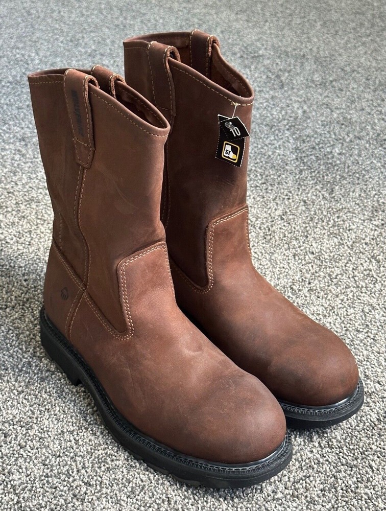 Wolverine Men's 10M Steel Toe Wellington Boots in Brown Leather NWT