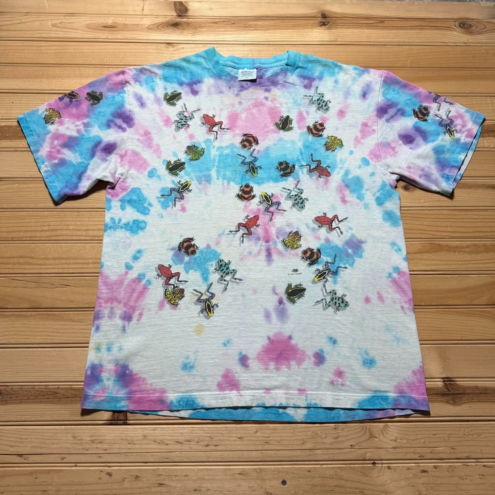 Vintage 90s Poison Dart Frog Amphibian All Over Print Tie Dye T-Shirt Men's XL