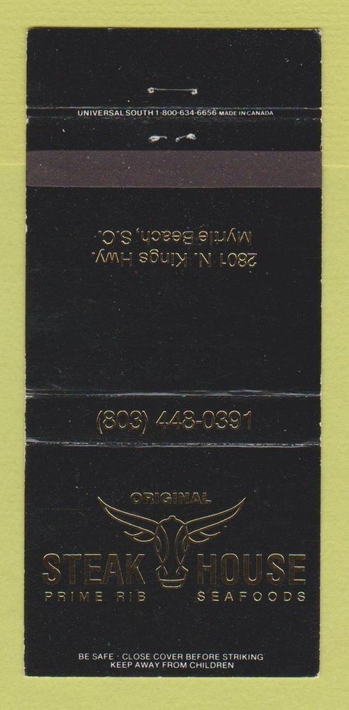Matchbook Cover - Steak House Restaurant Myrtle Beach SC 30 Strike