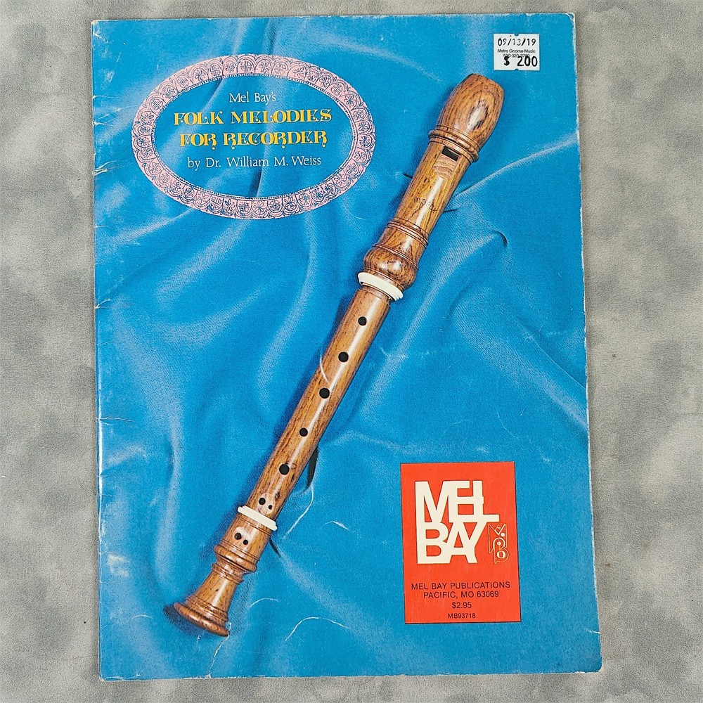 Mel Bay Folk Melodies for Recorder Weiss 1969 Vintage Sheet Music Book Soprano