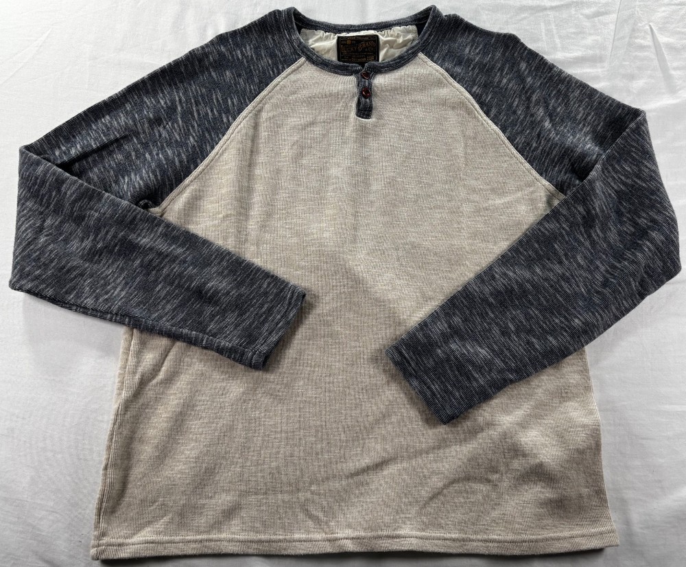 Lucky Brand Henley Long Sleeve Shirt Mens Size Large Casual 2 Tone Cream & Blue