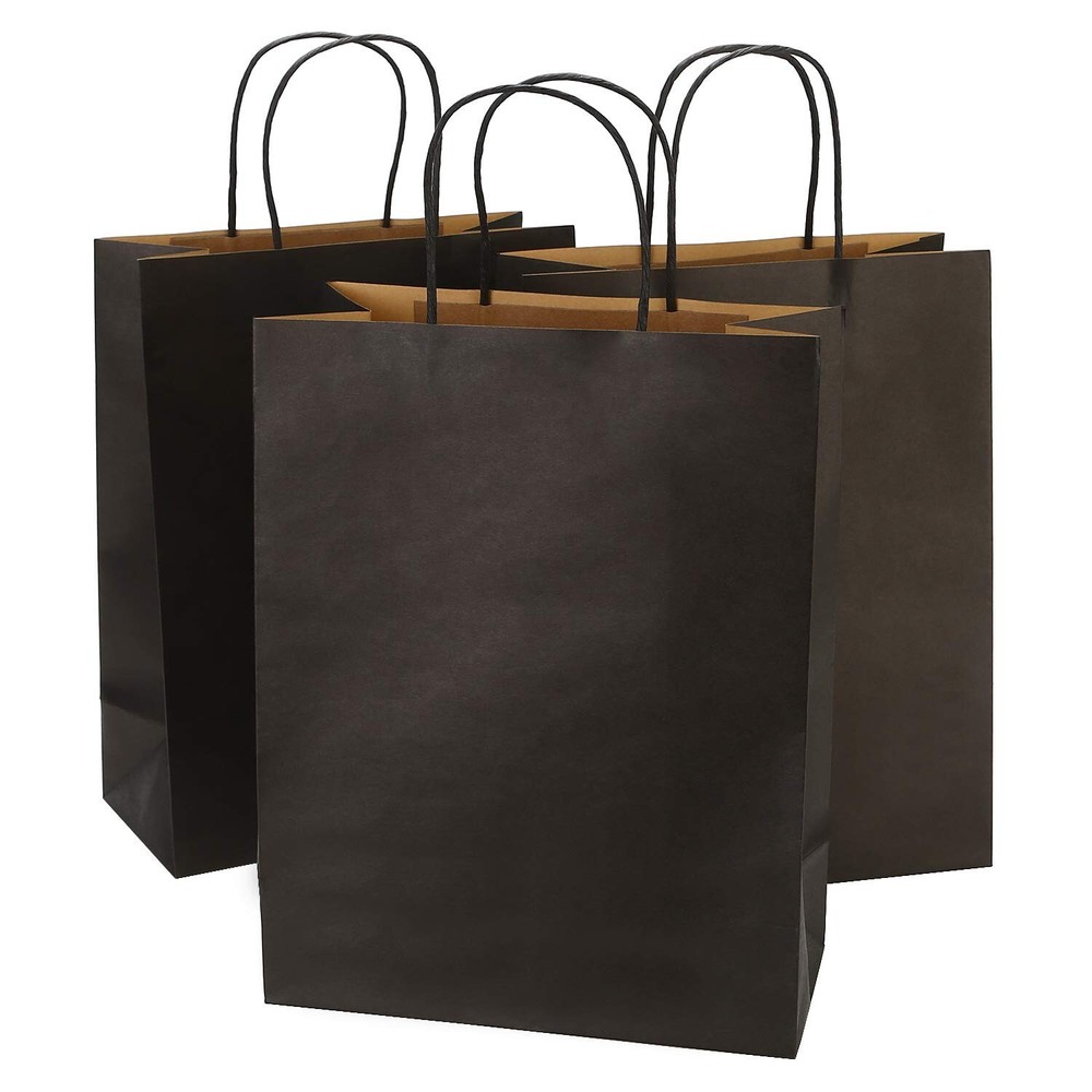 100Pcs Large Black Gift Bags Bulk 10x5x13 Inches Recycled Paper Party Favor Packaging