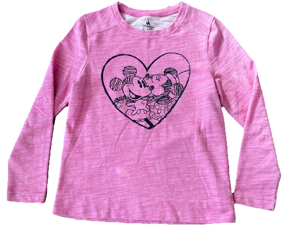 Disney Parks Women’s Size Medium Mickey Mouse Minnie Mouse Pink Heart Crewneck