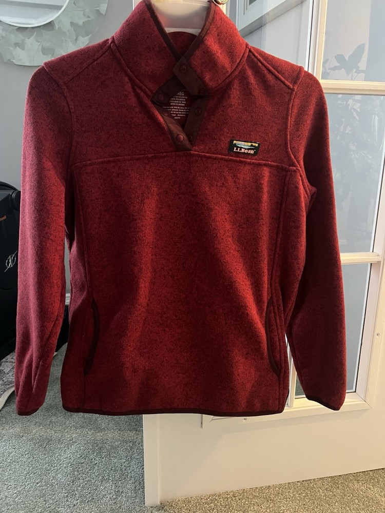 Women’s Medium L.L. Bean Pullover Sweatshirt with A Quarter Zip Long Sleeve Red