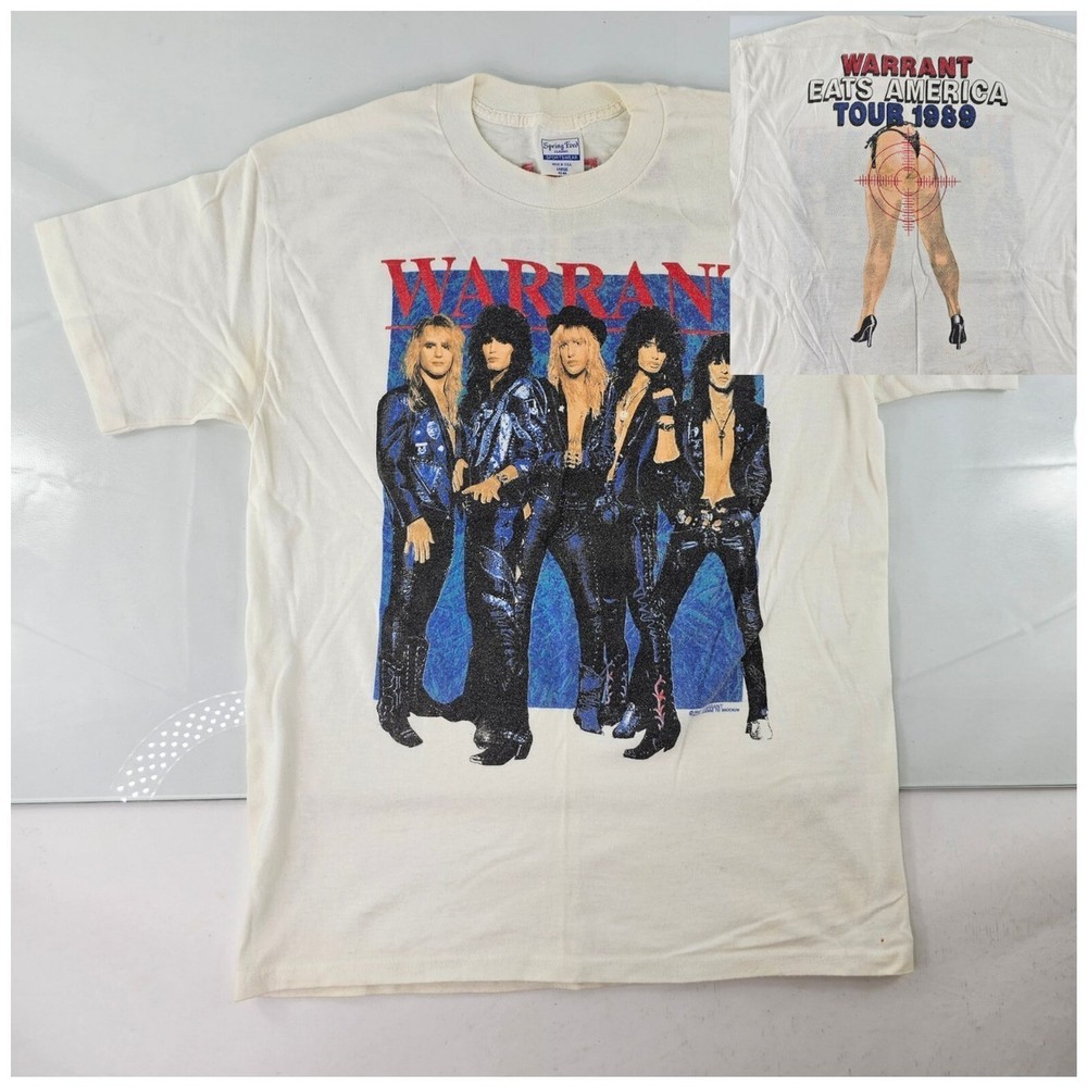 Vintage WARRANT Eats America Tour 1989 Concert Band T-Shirt Z076