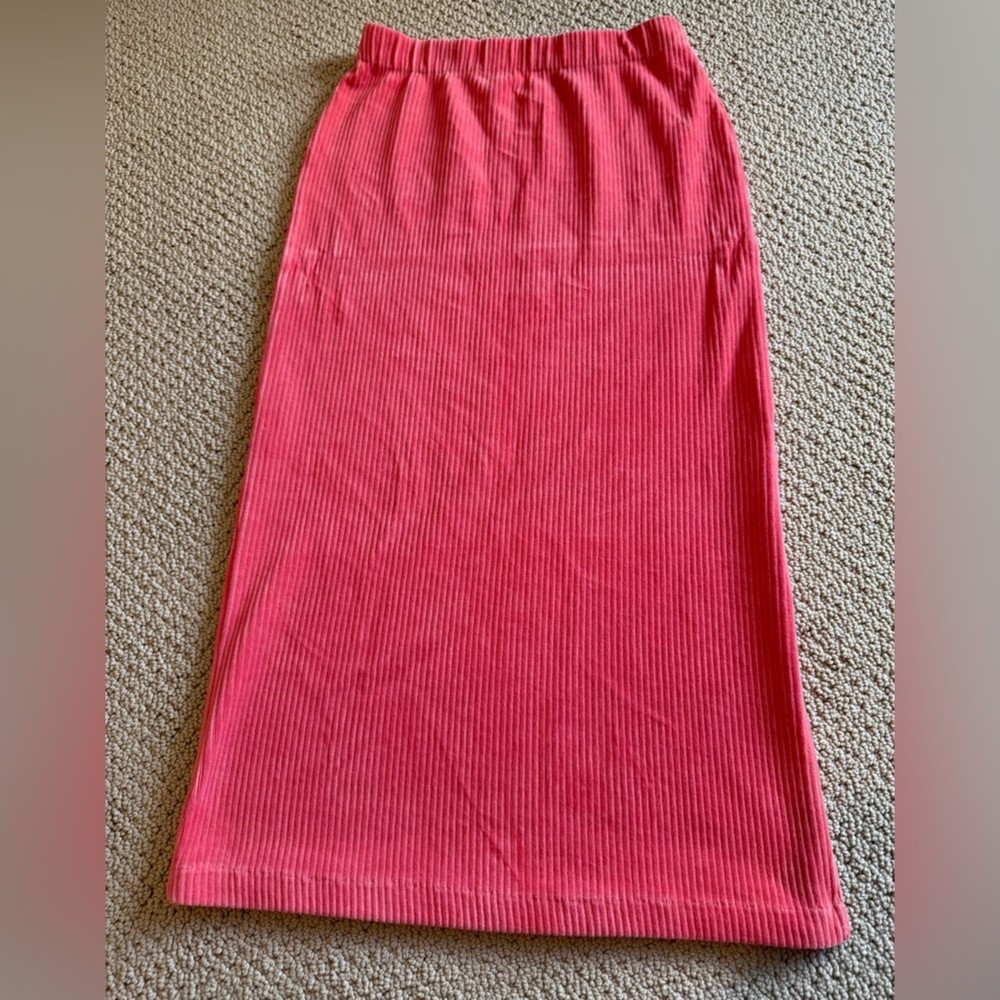 Free People Women's Midi Ribbed Skirt Vibrant Coral Size Medium Summer Beach