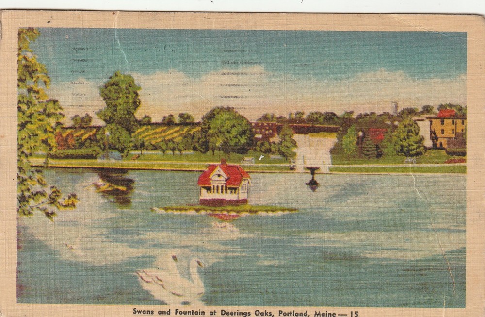 Fountain And Duck House Deering Oaks Portland Maine ME Vintage Postcard A8026