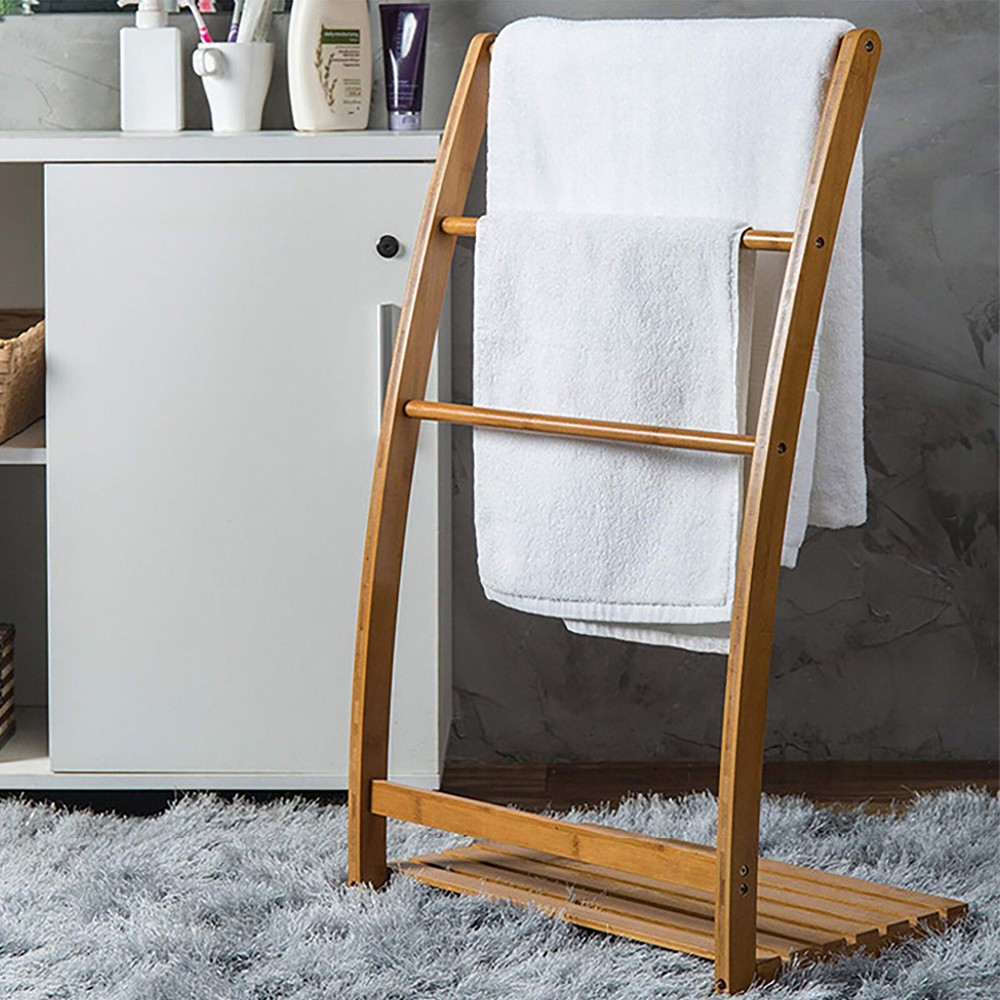 3 Tier Bamboo Towel Rack Stand for Bathroom Hotel Home Storage