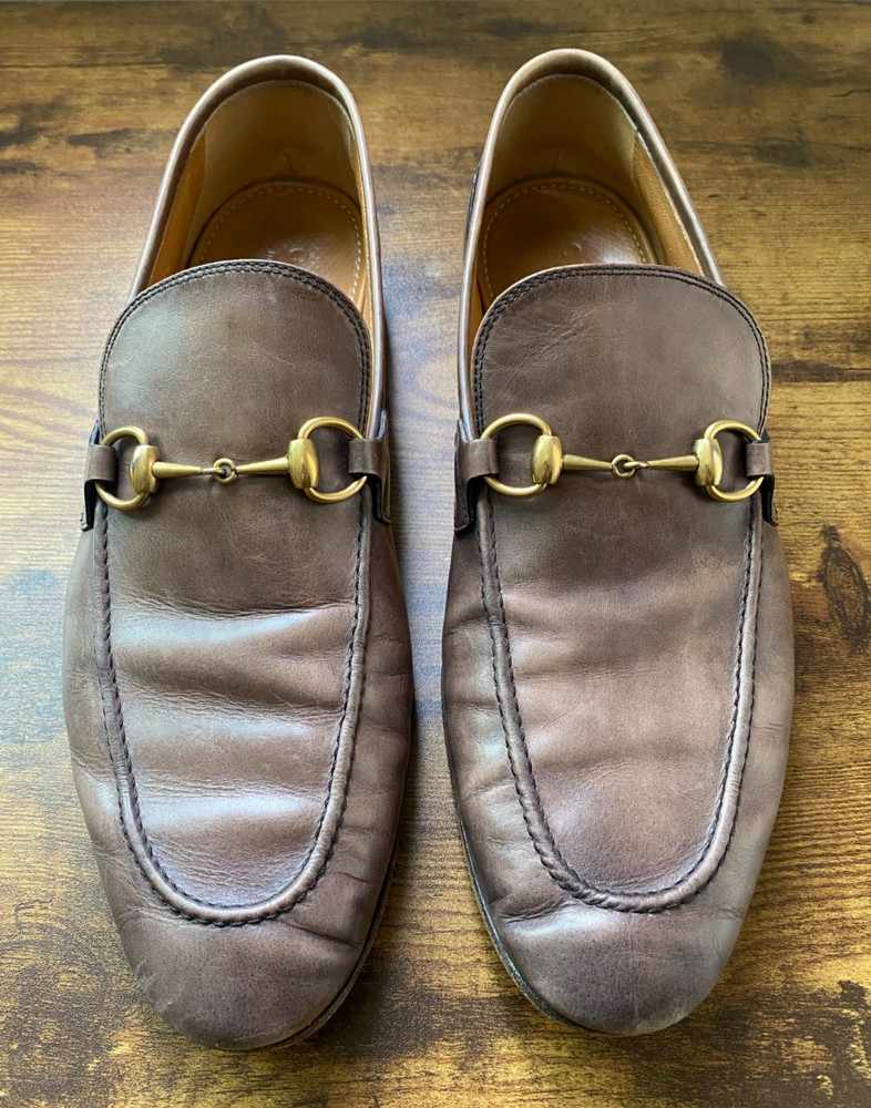 Vintage GUCCI  JORDAAN Horsebit Loafers Brown Leather Men's 10.5 IT 43.5 Classic