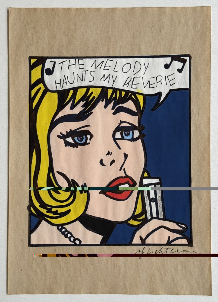 Roy Lichtenstein (Handmade) Drawing On old Paper Signed & Stamped, Vtg Art