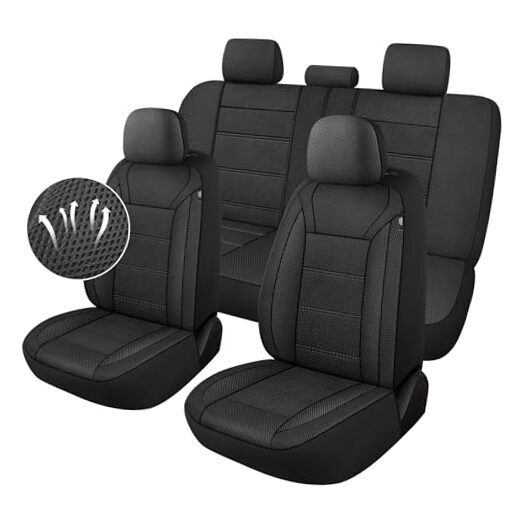 3D Air Mesh Car Seat Covers Breathable Split Bench Compatible Full Set Black
