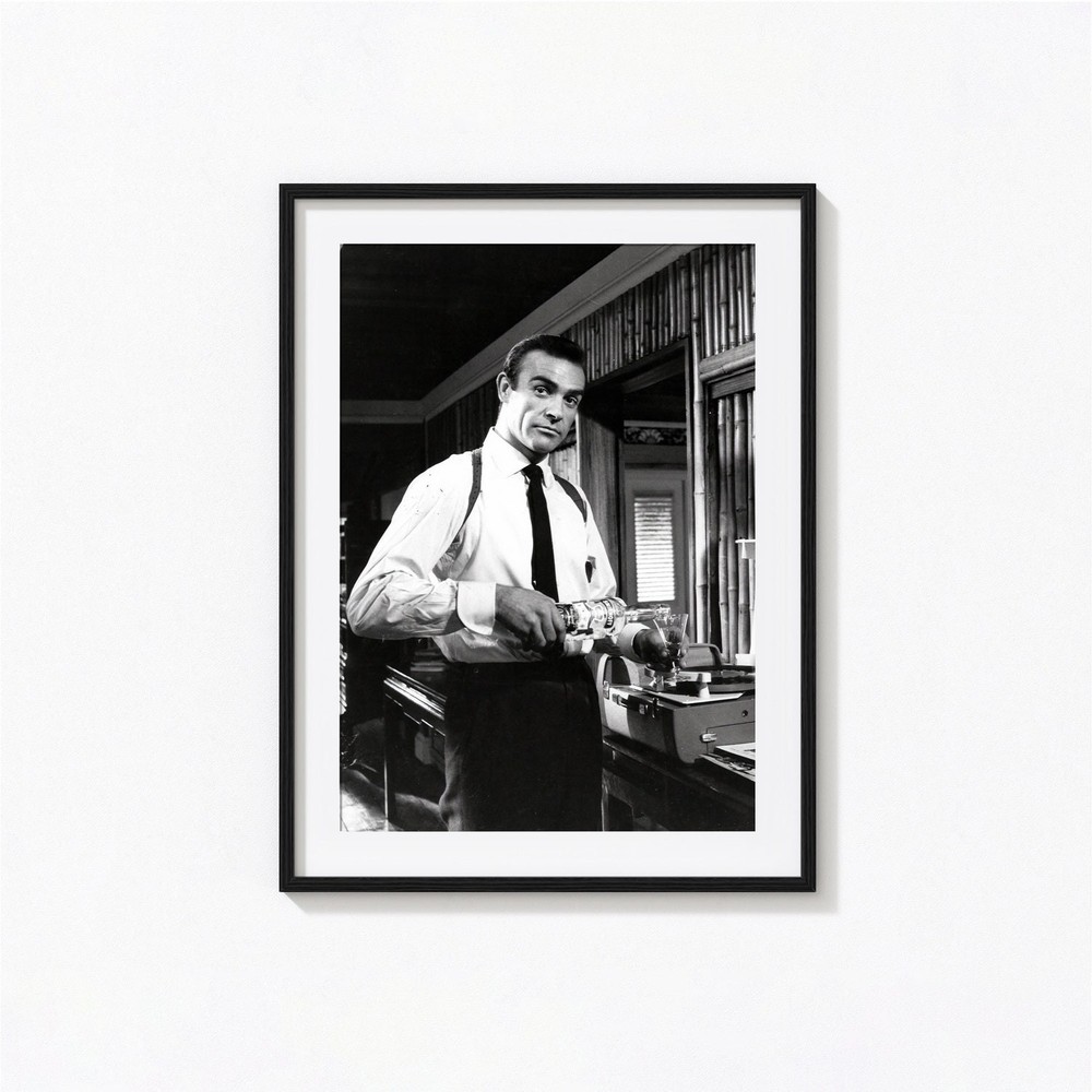 Sean Connery 007 James Bond Martini Black White Vintage Wall Art