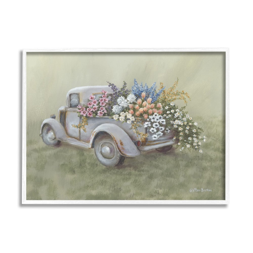 Farmhouse Flower Buggy Car Framed Giclee Art, Design by Pam Britton
