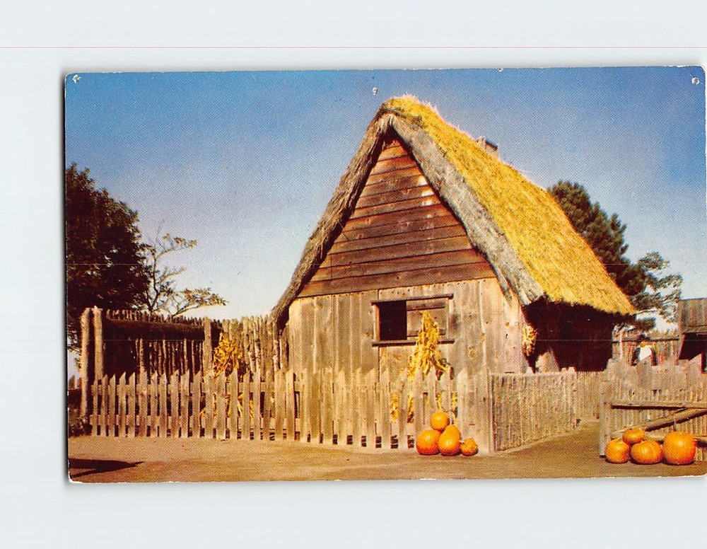 Postcard First House of Plimoth Plantation Plymouth Massachusetts USA