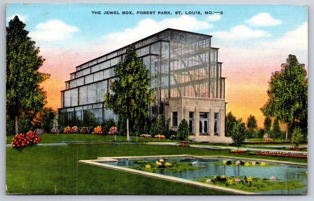 St Louis Missouri~The Jewel Box @ Forest Park~PM 1945~Vintage Linen Postcard