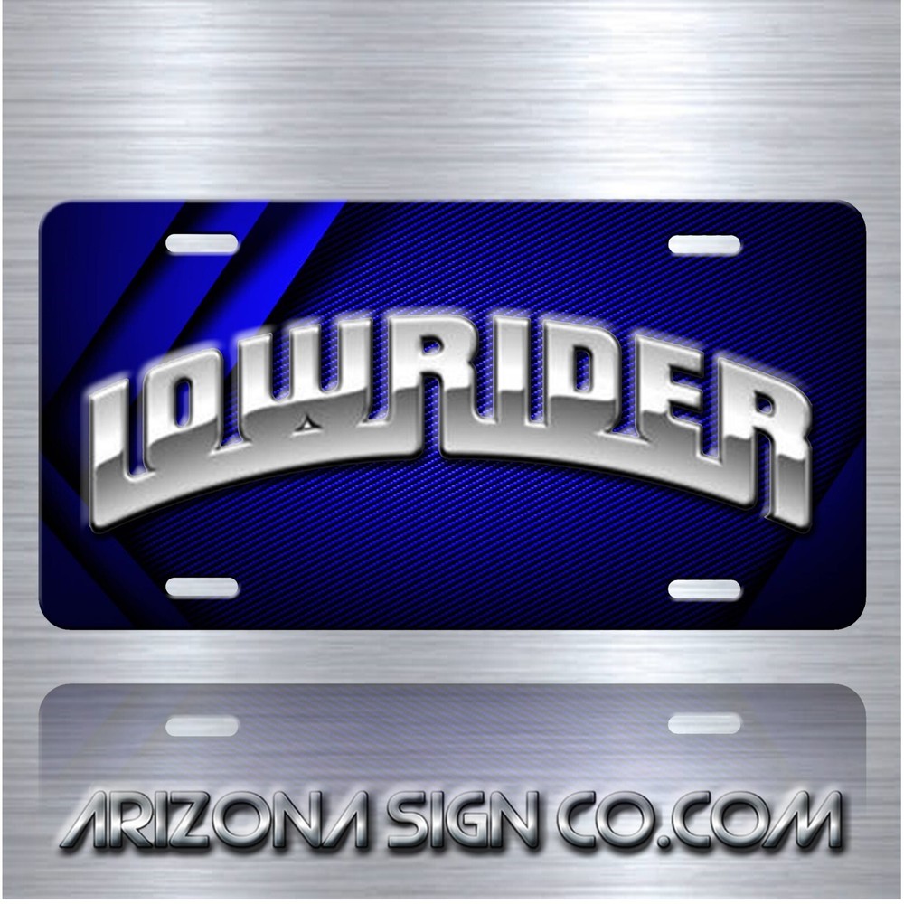 LOWRIDER LOW RIDER on Blue Simulated Carbon Fiber Aluminum License Plate Tag