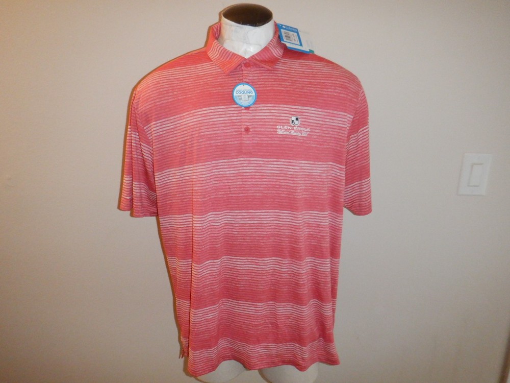 NWT Men's Columbia Golf Omni Freeze sz 2XL Pink Striped Polo Shirt NEW WITH TAGS
